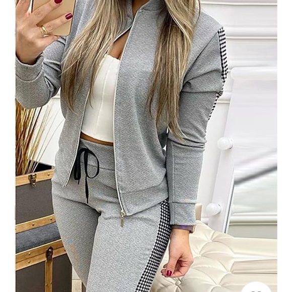 🎉HP🎉 Contrast Plaid Jacket and Drawstring Pants - Picture 3 of 4